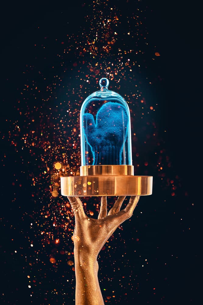 Golden Hand Blue Glow by Dina Belenko — canvas wall art