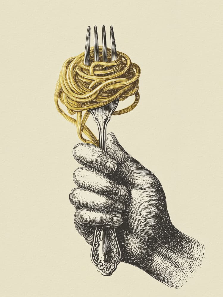 Hand Holding Spaghetti Fork by Andreas Magnusson — canvas wall art