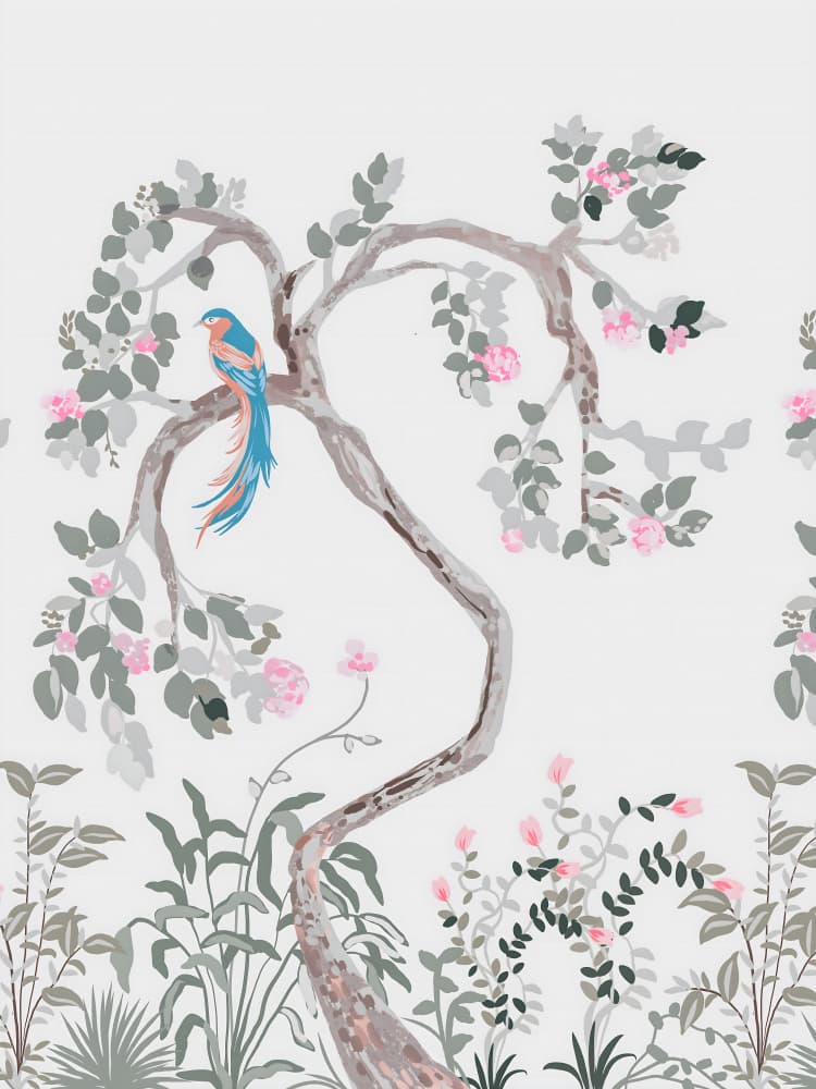 Blue Bird Flowering Tree by Josie George — canvas wall art