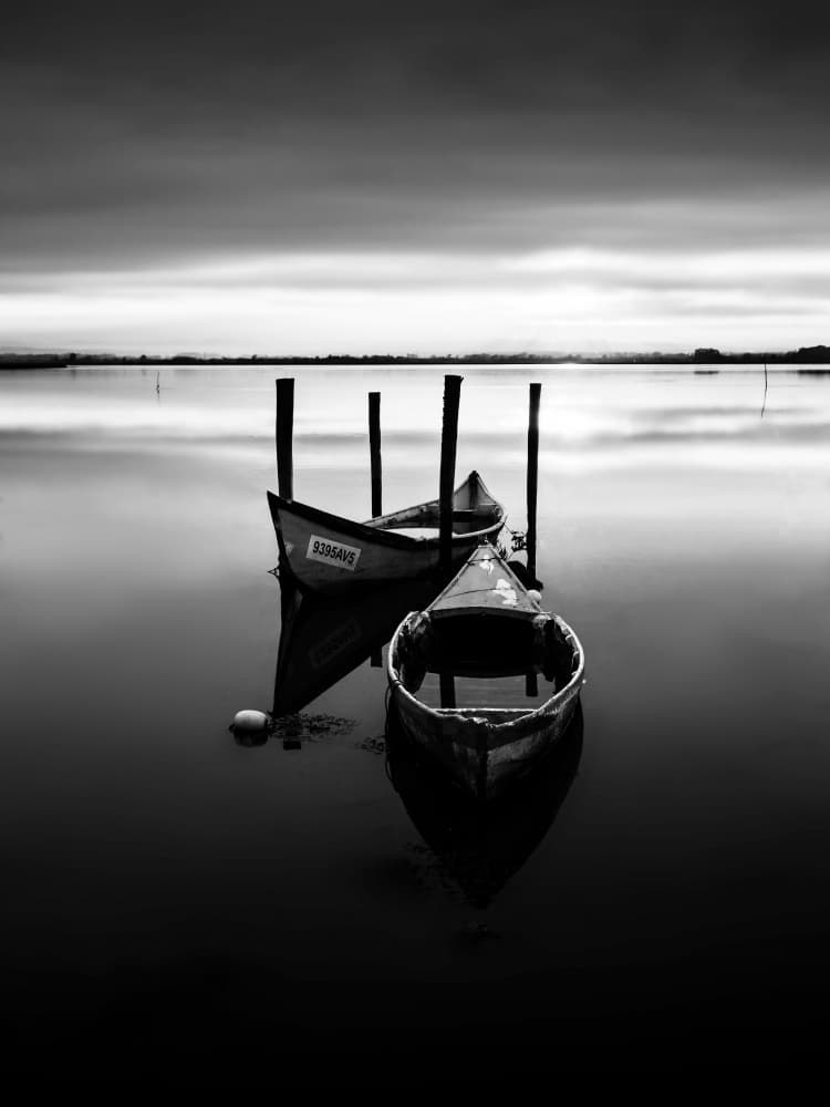 Two Boats Calm Waters by Marco Faria — canvas wall art