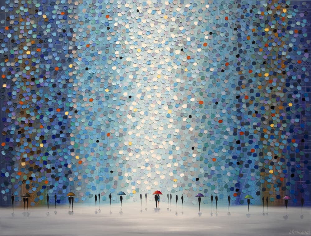 People Under Colorful Rain by Ekaterina Ermilkina — canvas wall art