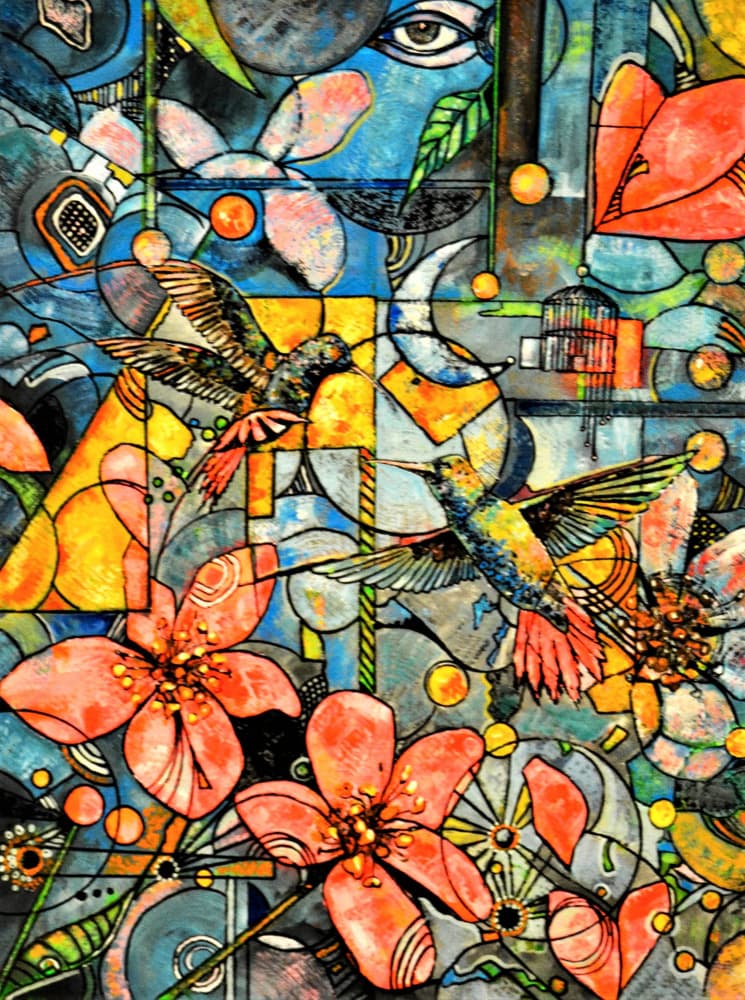 Colorful Stained Glass Hummingbirds by Anda Bieza — canvas wall art
