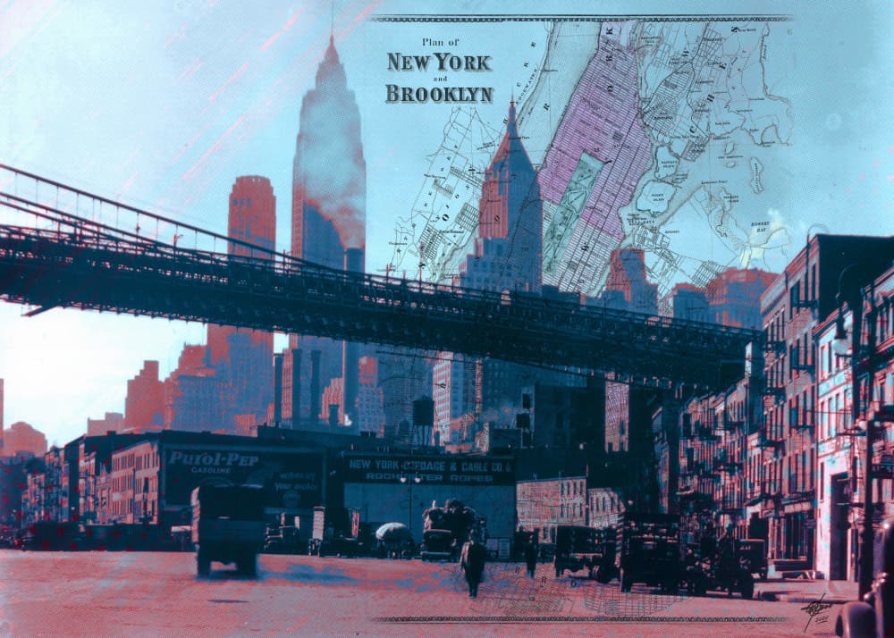 Vintage New York City Map by Osvaldo Russo — canvas wall art