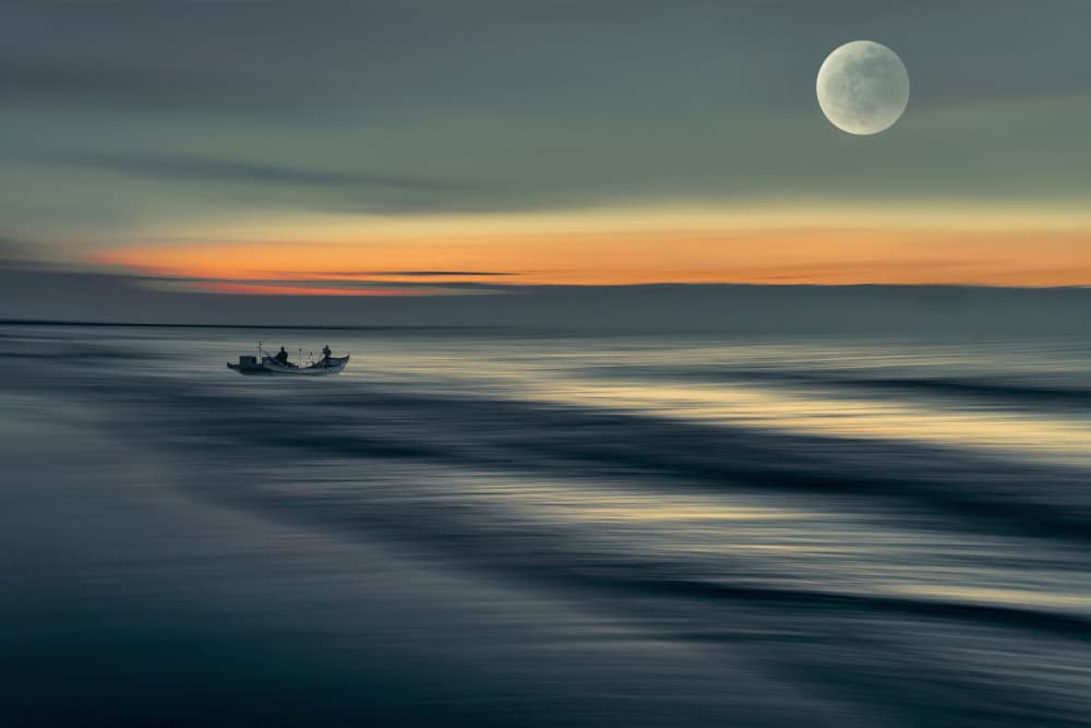Moonlit Boat at Dusk by MingLun Tsai (蔡明倫) — canvas wall art