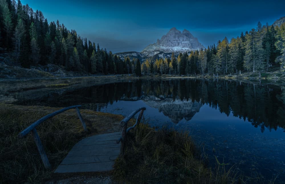 Moonlit Mountain Lake Pathway by Bing Li — canvas wall art