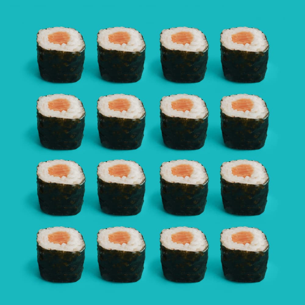 Vibrant Salmon Maki Rolls by Julia Ramiro — canvas wall art