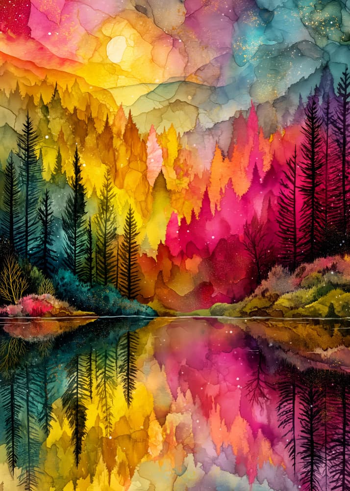 Vibrant Forest Lake Reflection by Justyna Jaszke — canvas wall art