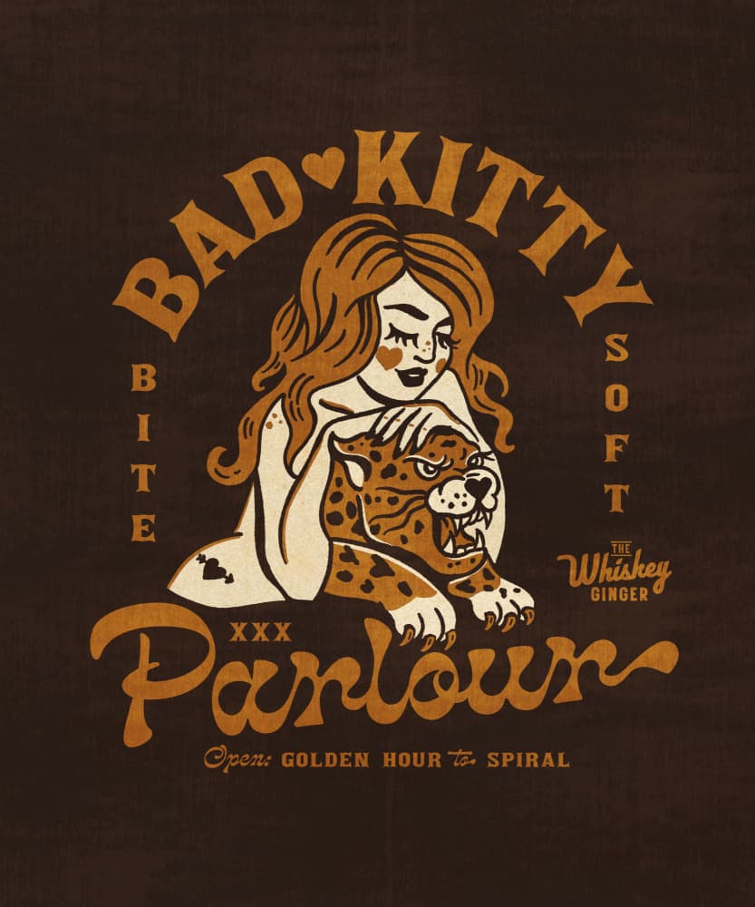 Bad Kitty Pin Up Art. Dive Bar Cocktail Poster by The Whiskey Ginger — canvas wall art