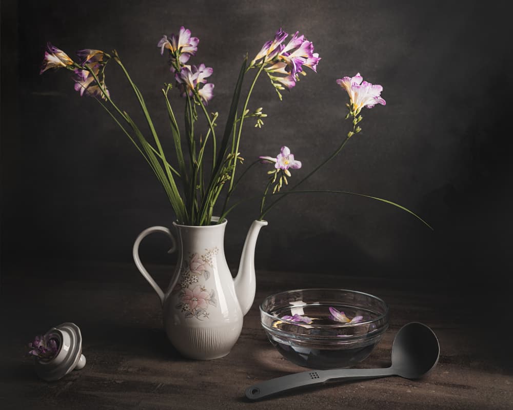 Purple Freesia Still Life by Vadim Kulinsky — canvas wall art