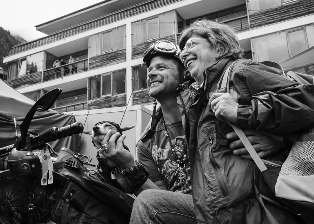 Joyful Biker Smiles by Rudy Mareel — canvas wall art