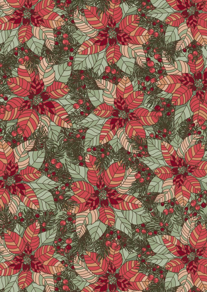 Festive Poinsettia Pattern by Olena Kovalova — canvas wall art
