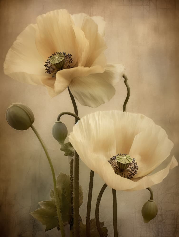 Quiet Cream Poppies by Bilge Paksoylu — canvas wall art