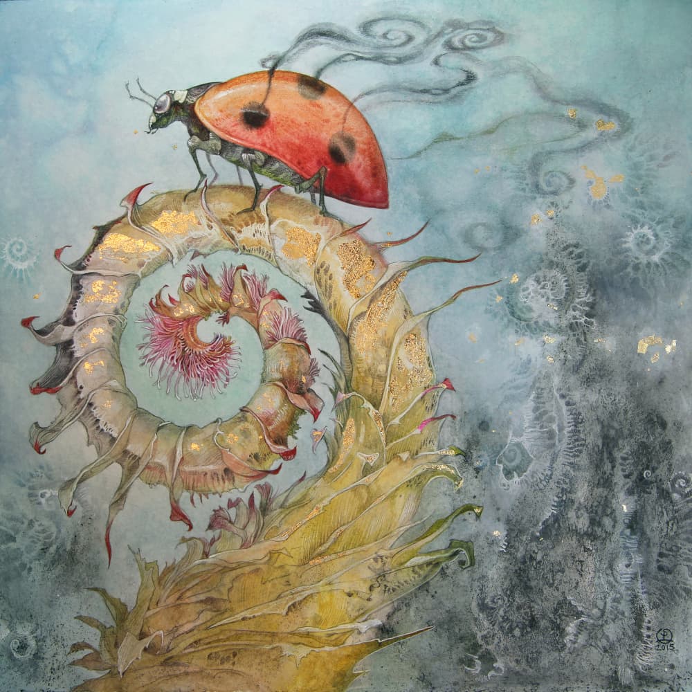 Ladybug's Golden Spiral by Stephanie Law — canvas wall art