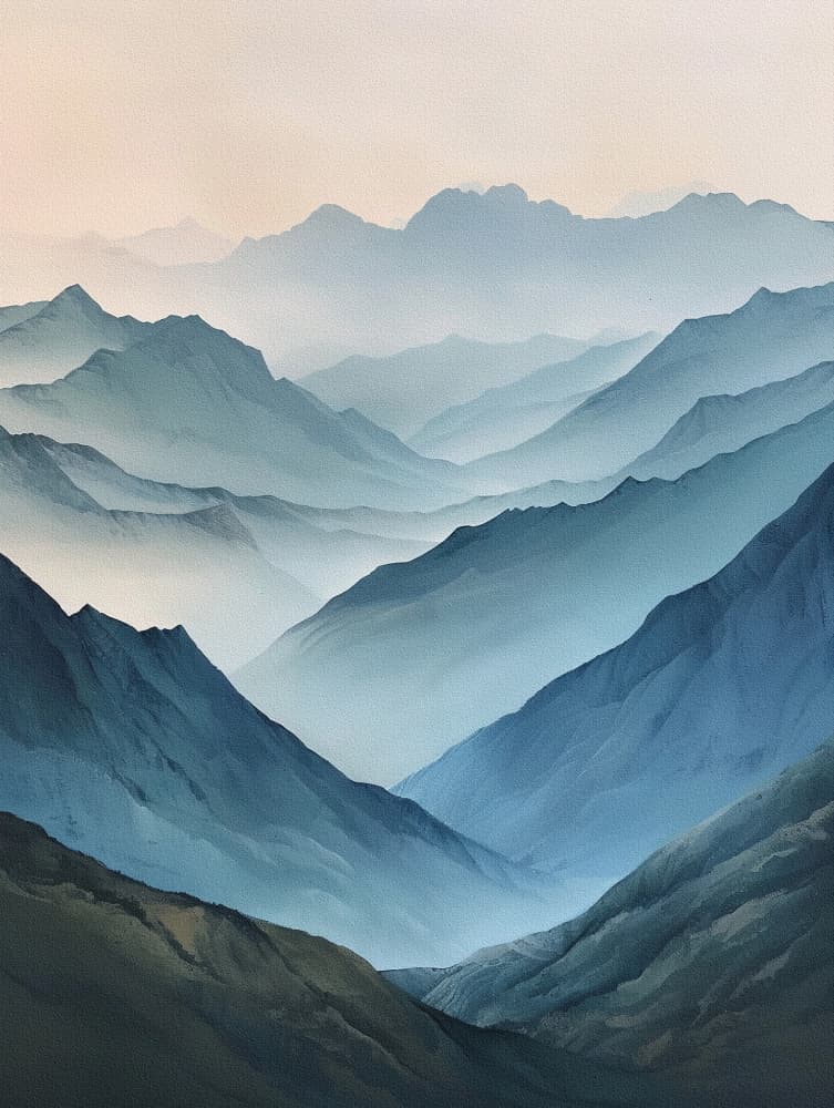 Misty Blue Mountain Layers by Bilge Paksoylu — canvas wall art