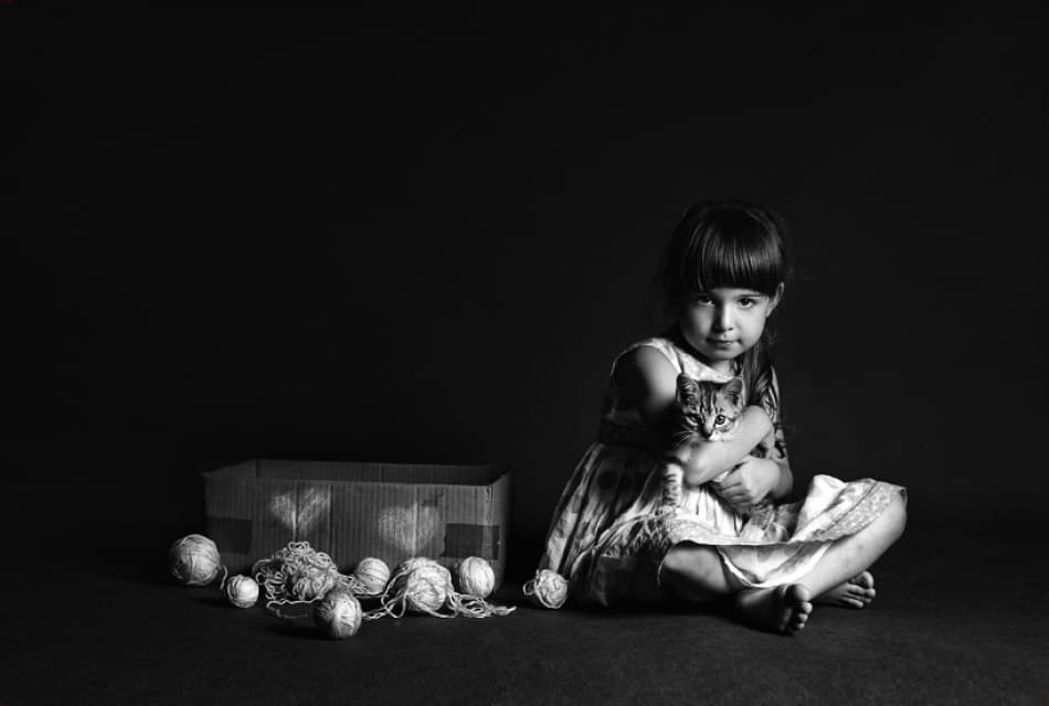 Innocent Girl With Kitten by Monique — canvas wall art