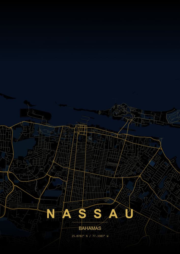 Nassau Bahamas Map by HUGO — canvas wall art