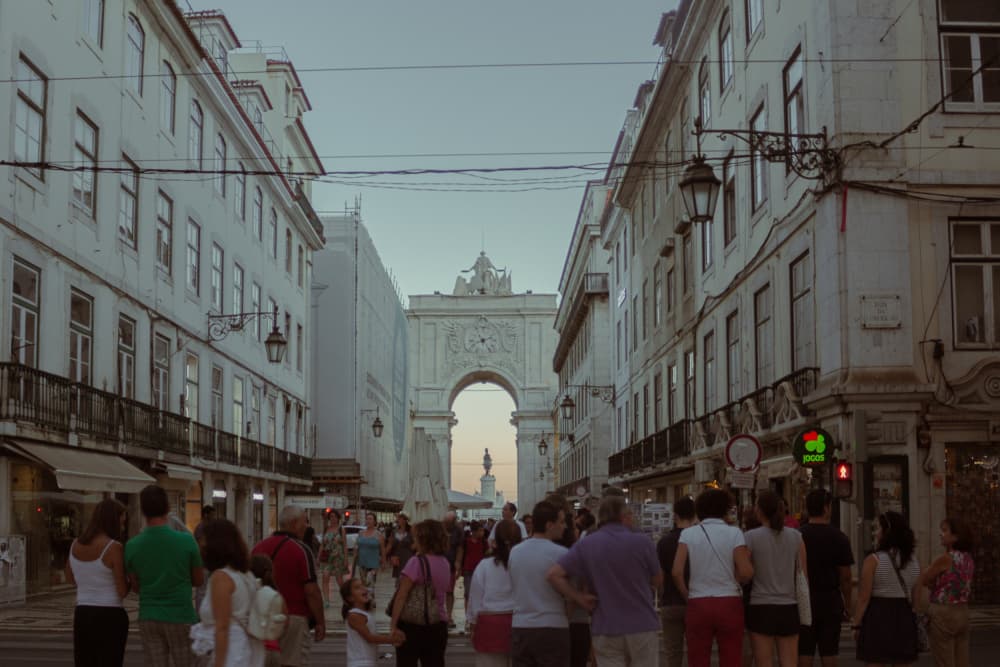 Towards the Arch, Rua Augusta at Dusk, Lisbon by Aimee Giles — canvas wall art
