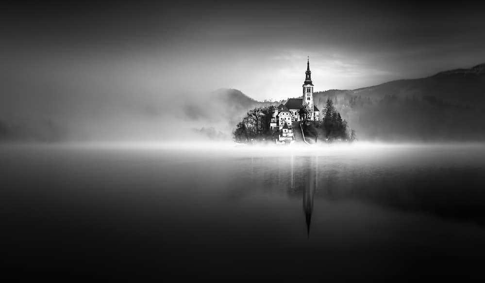 Misty Island Church by Sandi Bertoncelj — canvas wall art