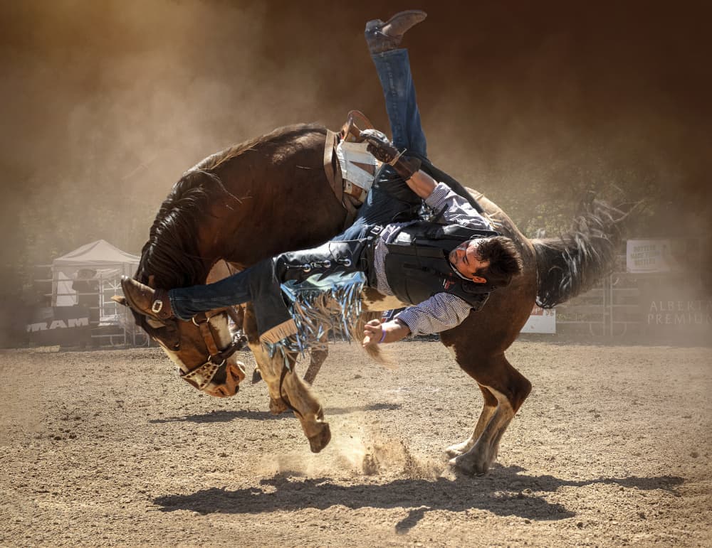 Rodeo Cowboy Bucked Off by Louie Luo — canvas wall art