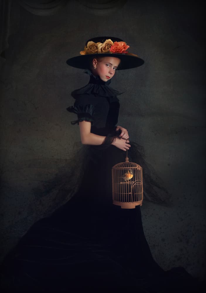 Victorian Girl Caged Bird by Svetlana Melik-Nubarova — canvas wall art