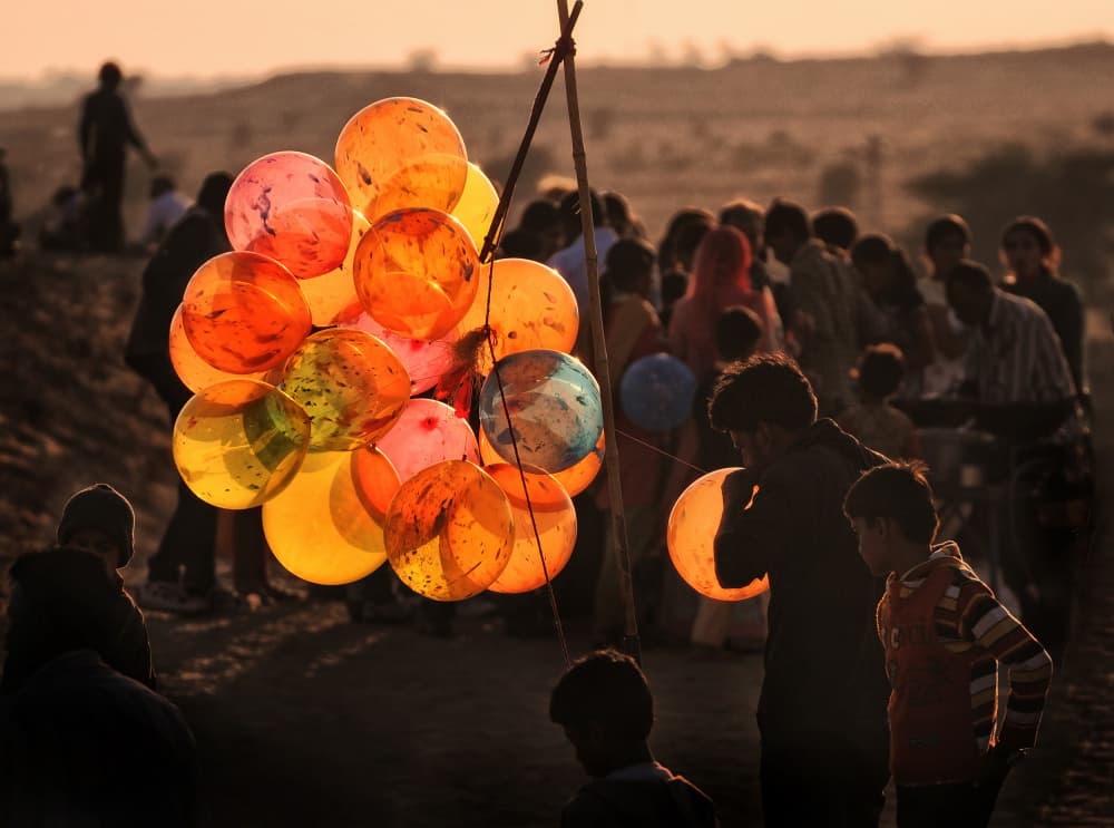 Warm Festival Balloons by Lou Urlings — canvas wall art