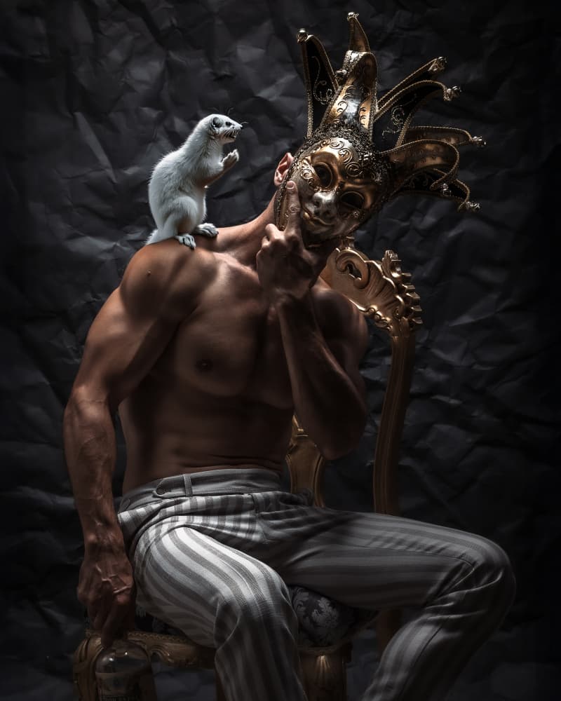 Mysterious Jester and Ermine by Robert Girmencea — canvas wall art