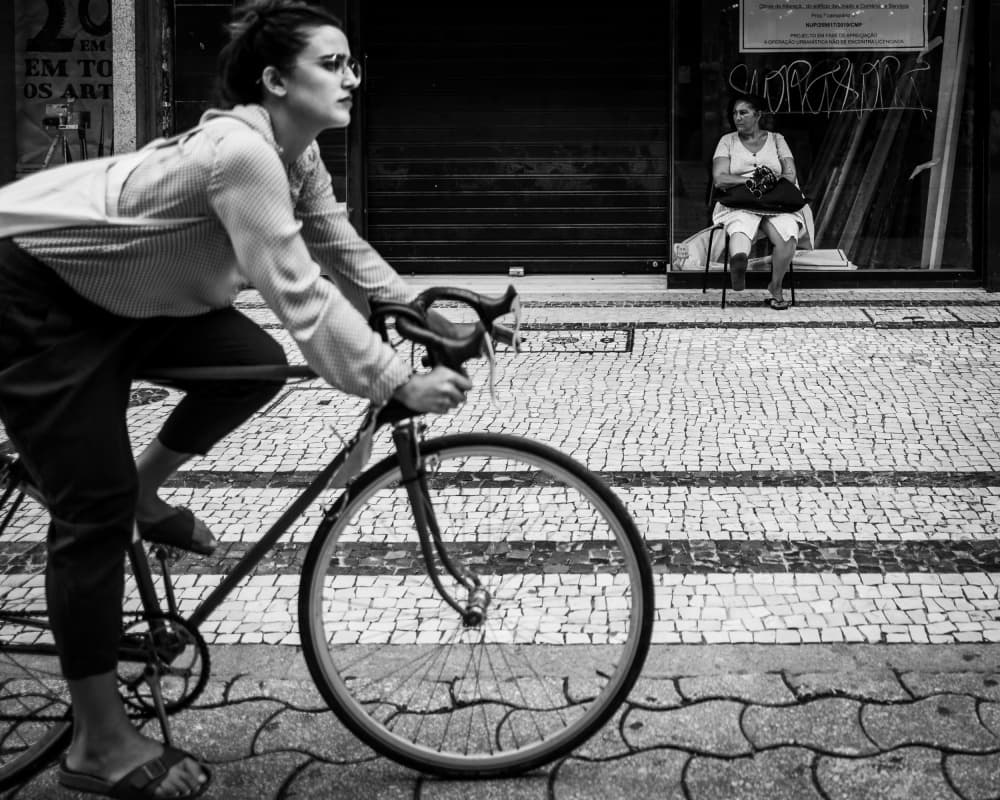 City Street Cyclist by Luis Borges Alves — canvas wall art