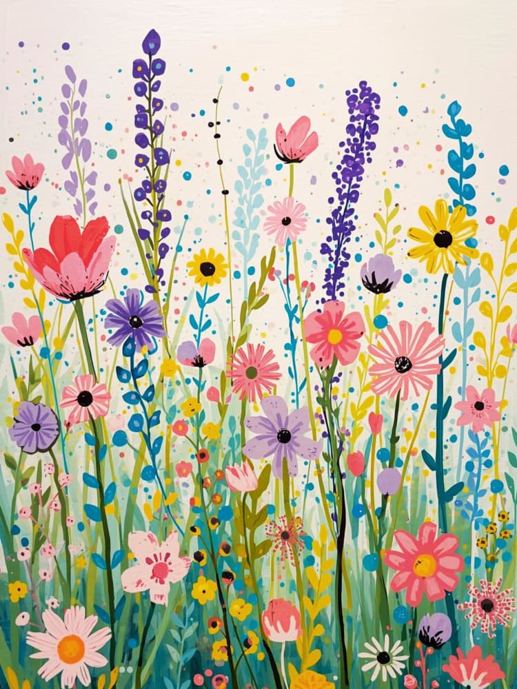 Colorful Whimsical Flowers by Ohkimiko — canvas wall art