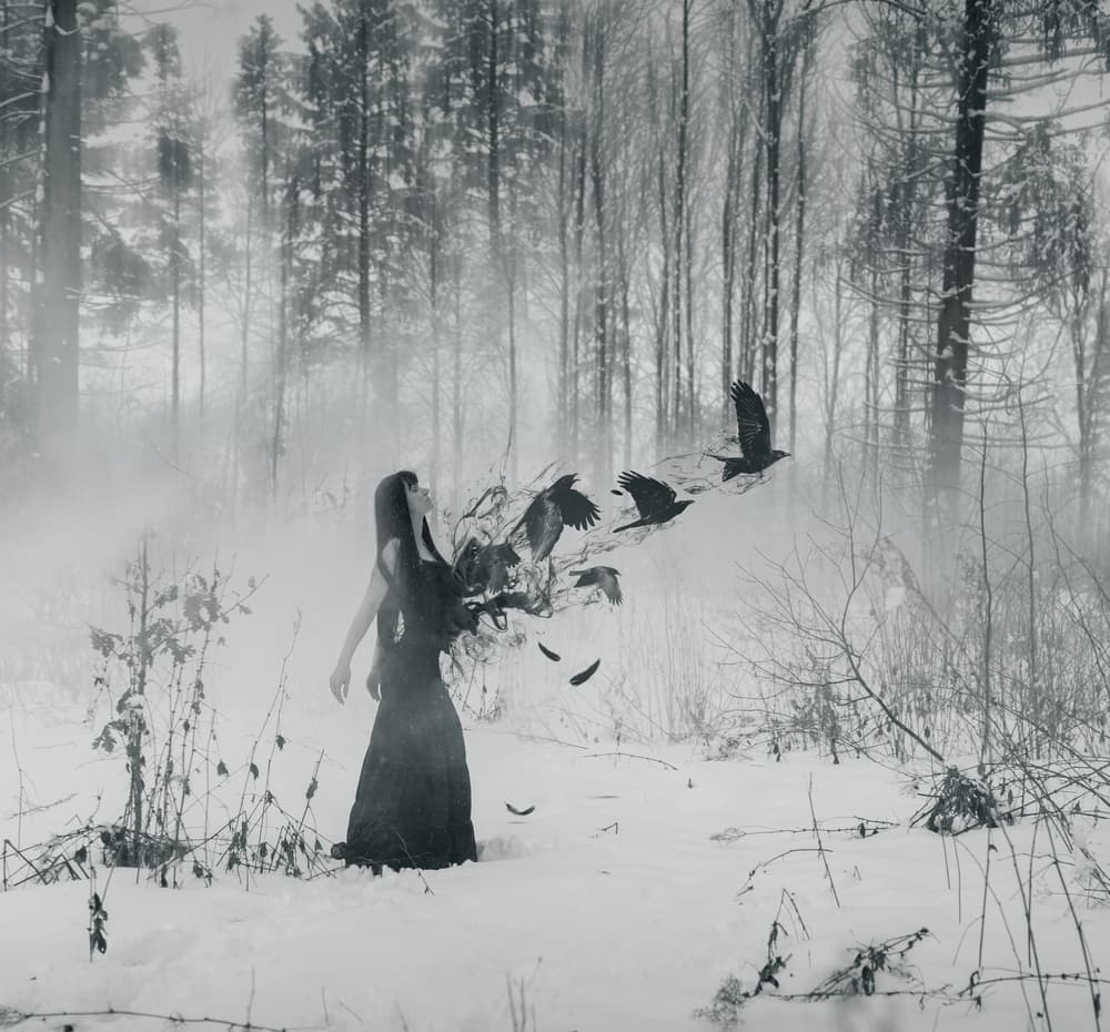 Woman Releasing Crows by Roland Helerand — canvas wall art