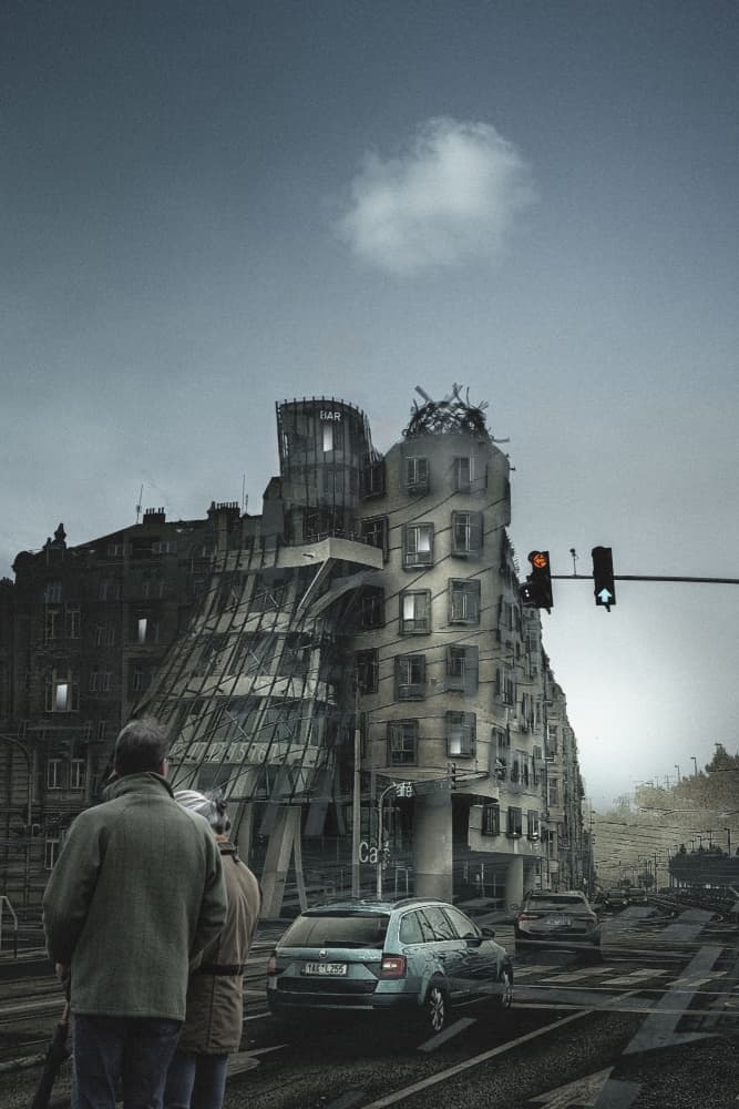 Dancing House Prague Street by Larry Deng APA — canvas wall art