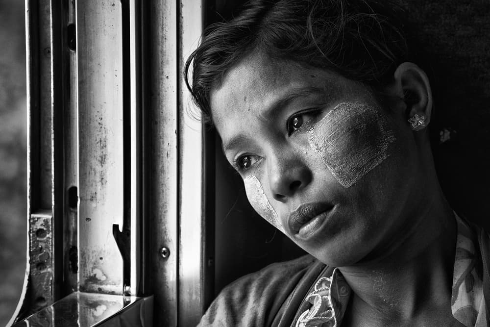 Pensive Woman's Thanaka Portrait by Sergio Pandolfini — canvas wall art