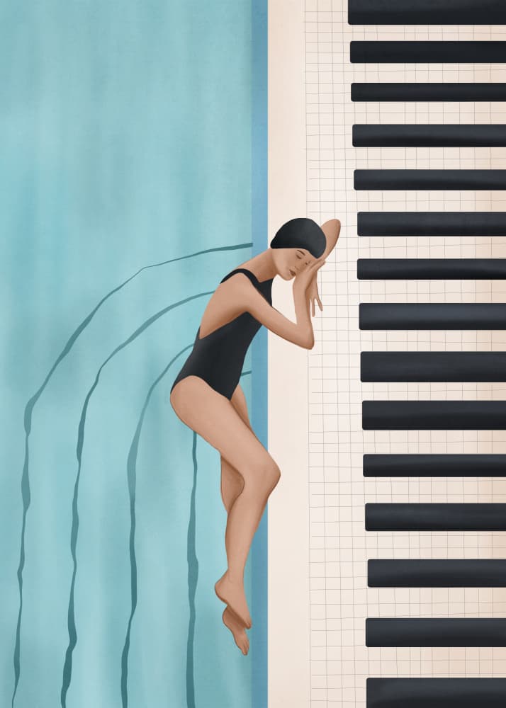 Swimmer's Piano Dream by Flow Line — canvas wall art