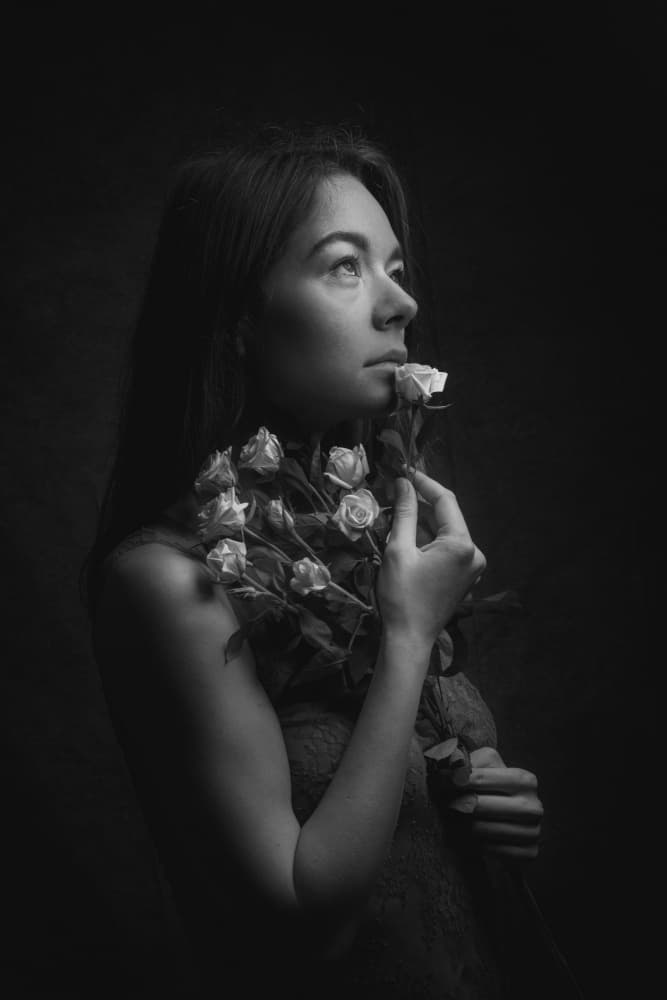 Pensive Woman with Roses by Ruth Franke — canvas wall art
