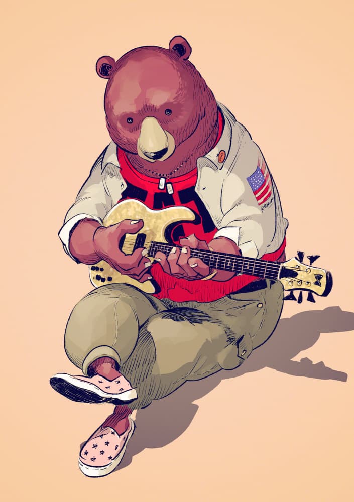 Bear Playing Bass by pomodorosa — canvas wall art