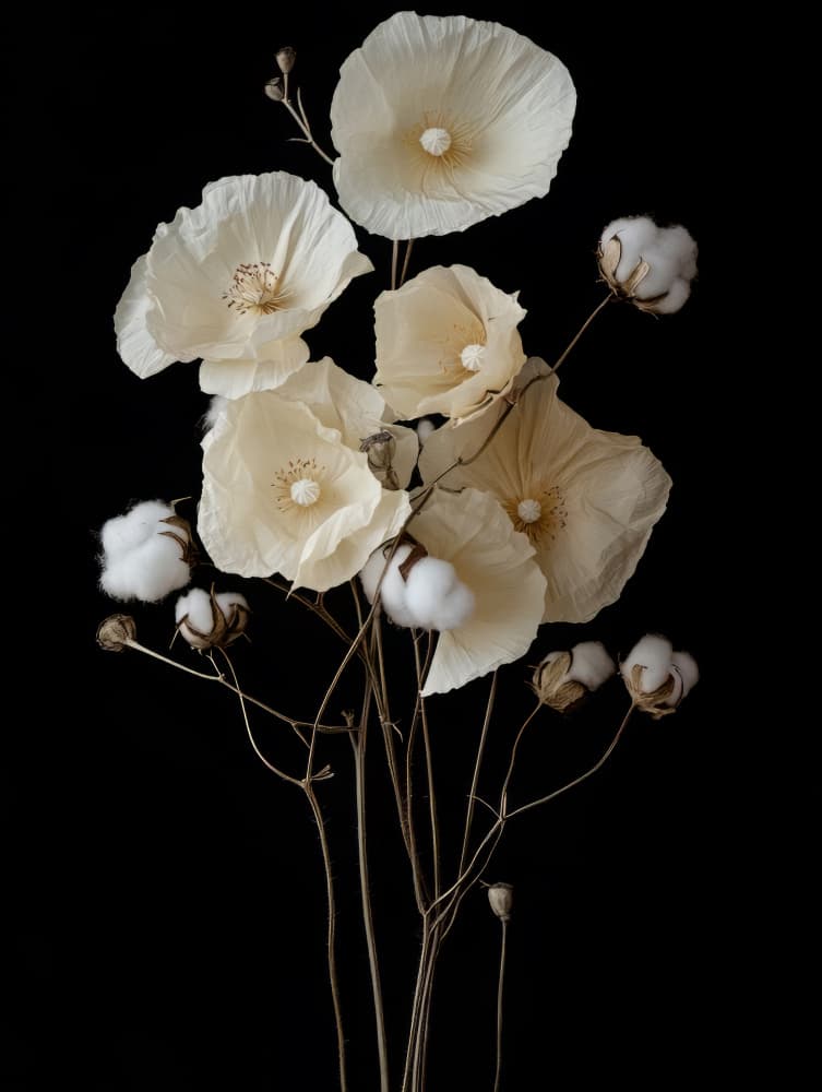 Cream Poppies And Cotton by Bilge Paksoylu — canvas wall art