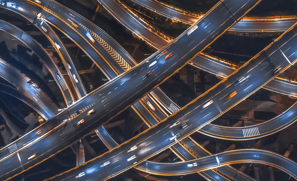 Night Highway Interchange by TIANQI — canvas wall art