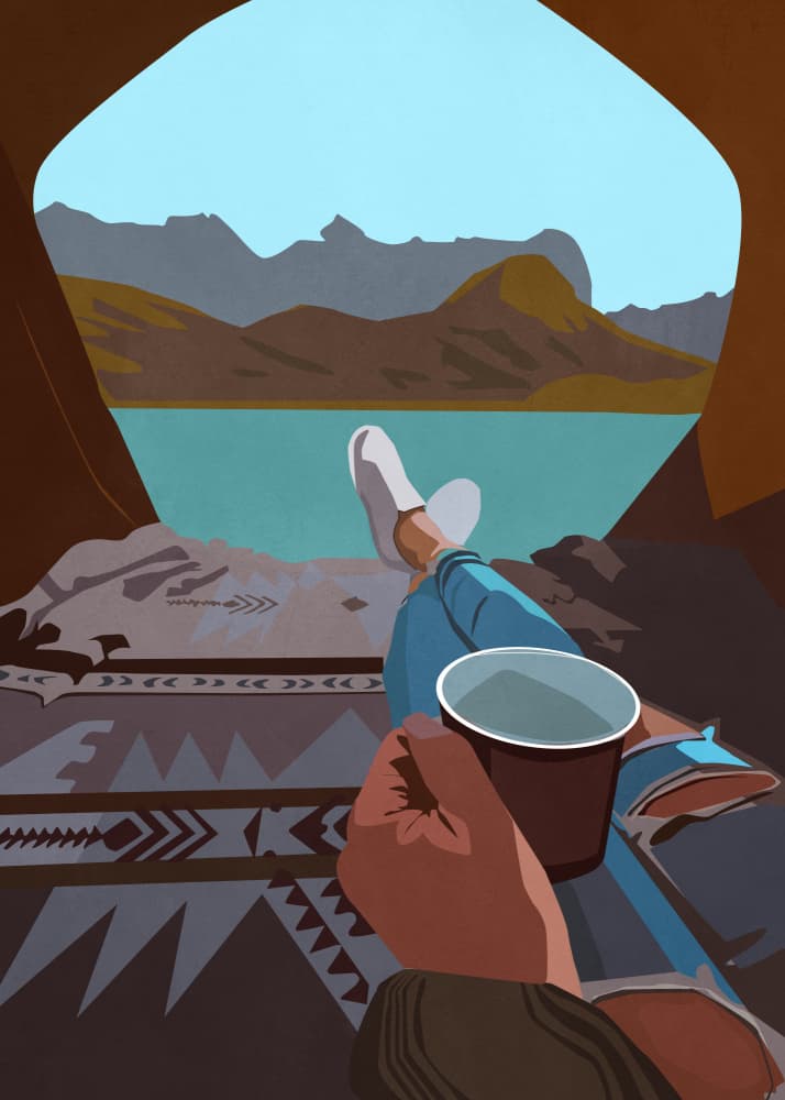 Cozy Mountain Lake View by Nadjaa — canvas wall art