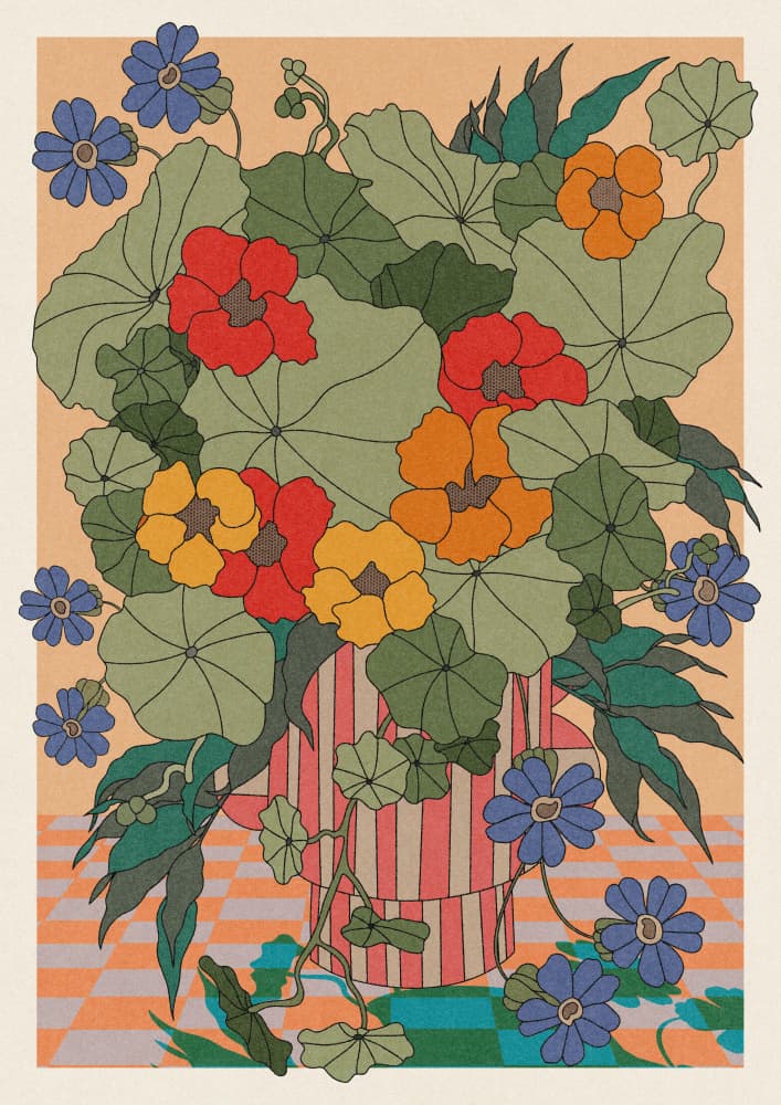 Vibrant Nasturtium Still Life by OMG Kitty — canvas wall art