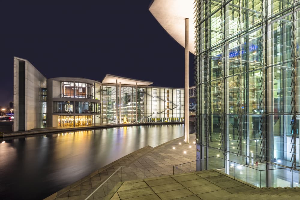 Berlin Night Architecture by Melanie Viola — canvas wall art