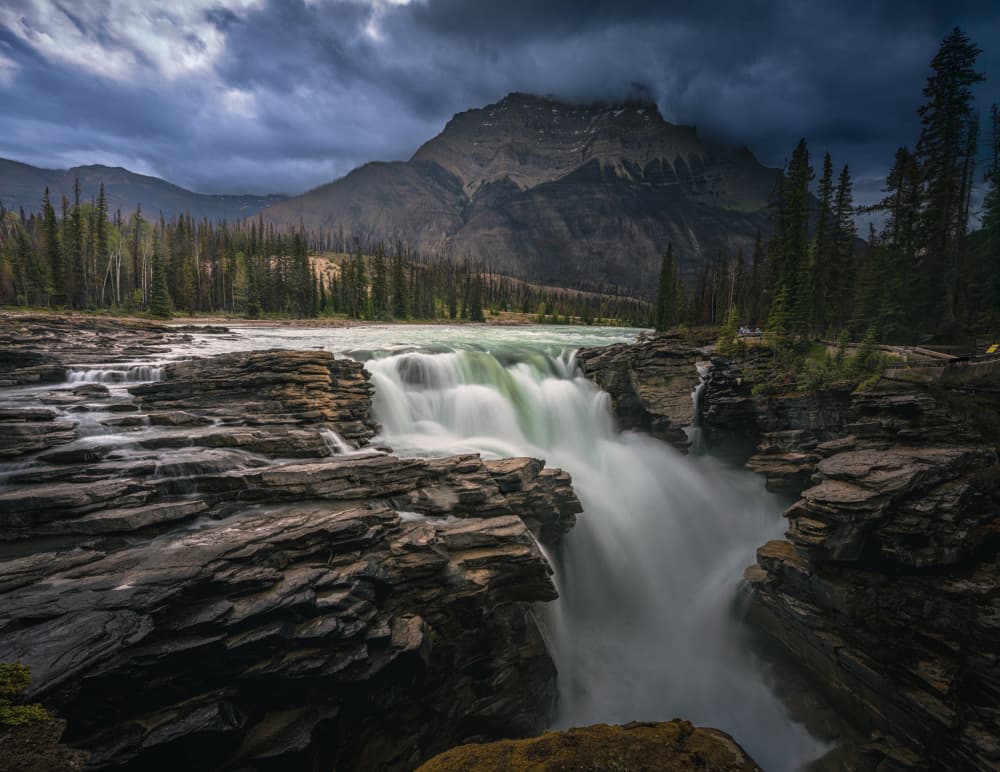 Powerful Mountain Waterfall by Bing Li — canvas wall art