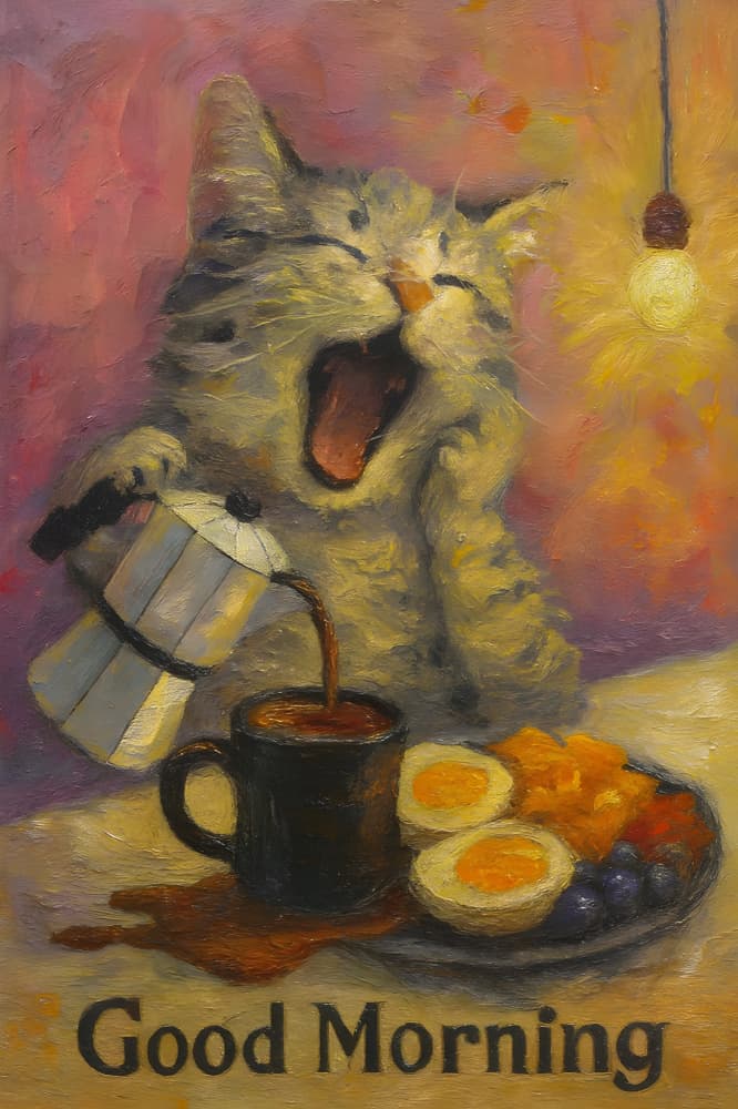 Yawning Cat Coffee by HUGO — canvas wall art