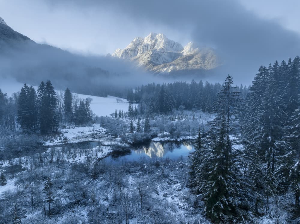 Snowy Mountain Reflection by Ales Krivec — canvas wall art