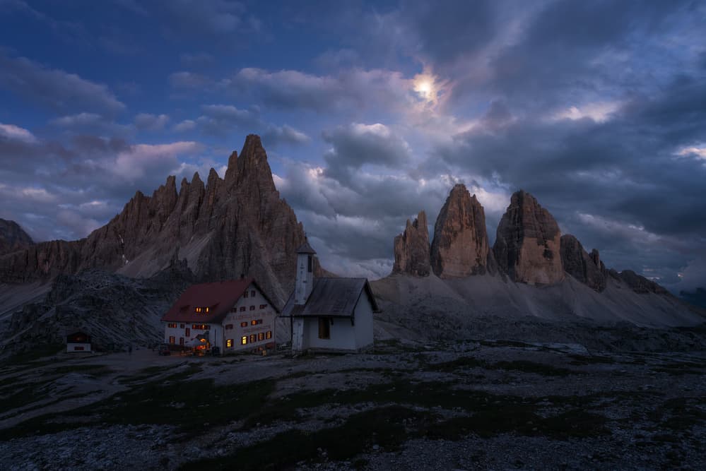 Moonlit Alpine Mountain Huts by David Martin Castan — canvas wall art