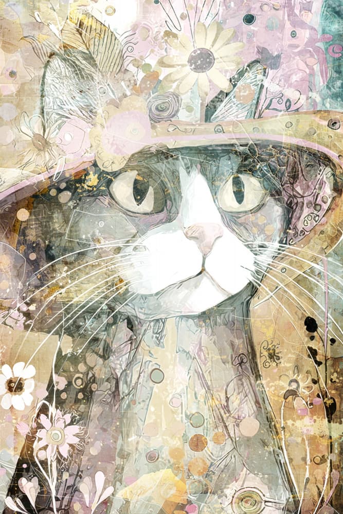 Whimsical Floral Cat by Rafal Kulik — canvas wall art