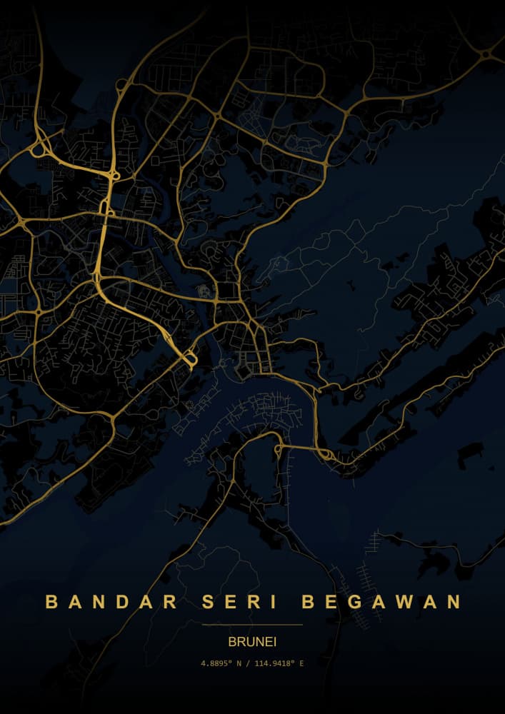 Bandar Seri Begawan Night Map by HUGO — canvas wall art