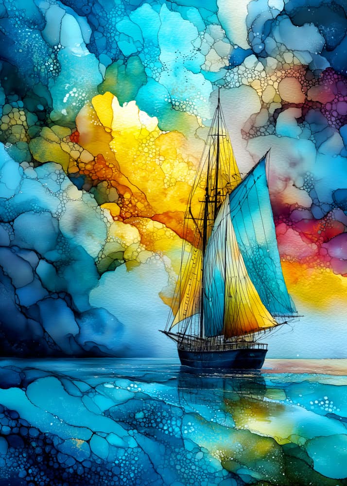 Vibrant Ocean Sailboat by Justyna Jaszke — canvas wall art