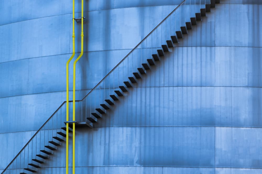 Blue Tank Industrial Stairs by Rolf Endermann — canvas wall art