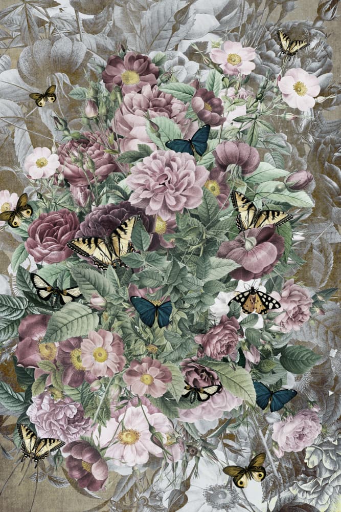 Vintage Floral Butterflies by Simon Goggin — canvas wall art