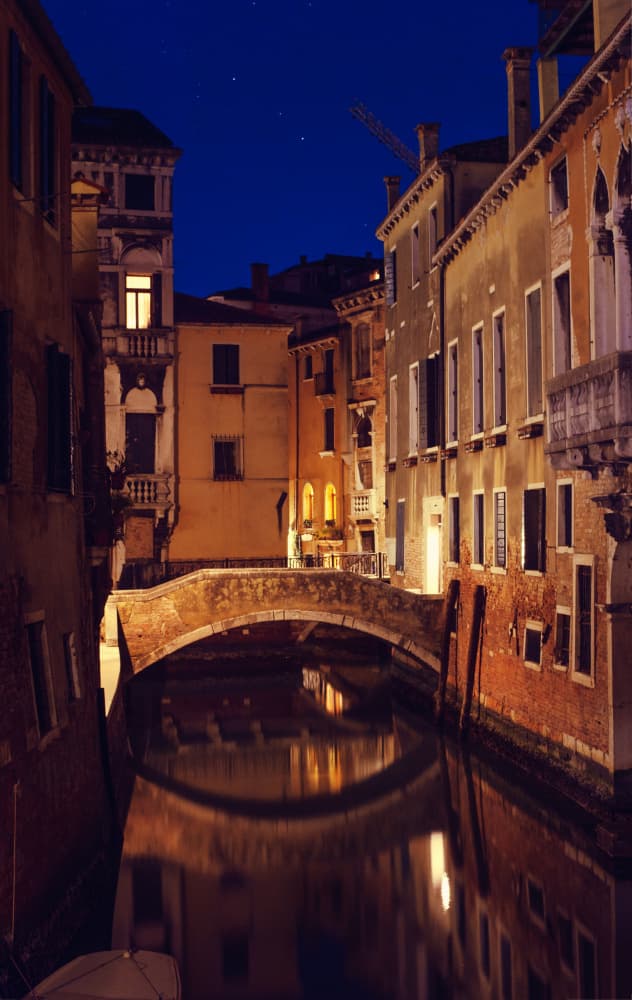 Venetian Canal Night Reflections by Alla Simacheva — canvas wall art