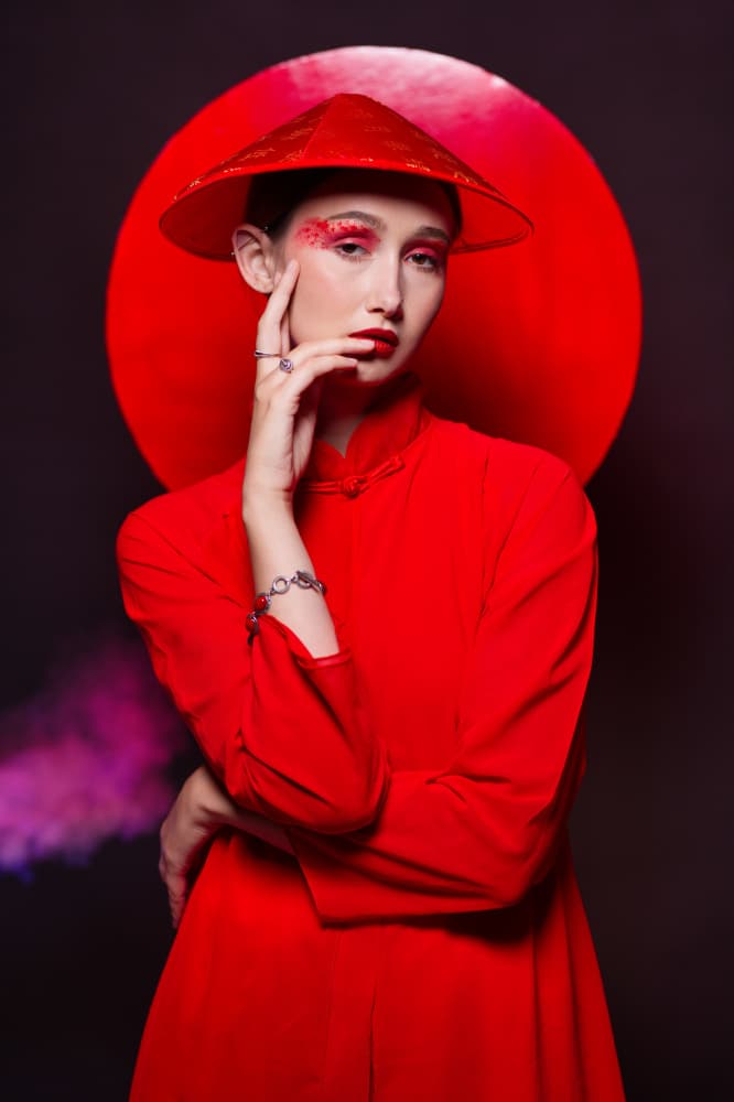 Striking Red Fashion Portrait by Offer Ellbogen — canvas wall art